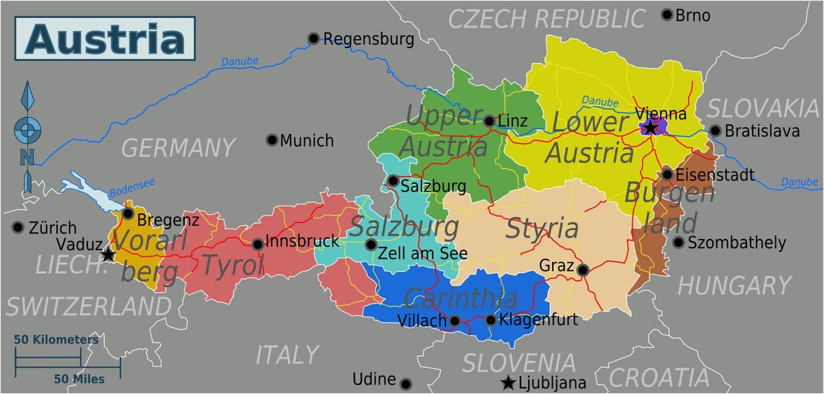 austria mikoa ramani