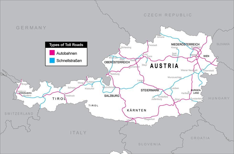 barabara toll katika austria ramani