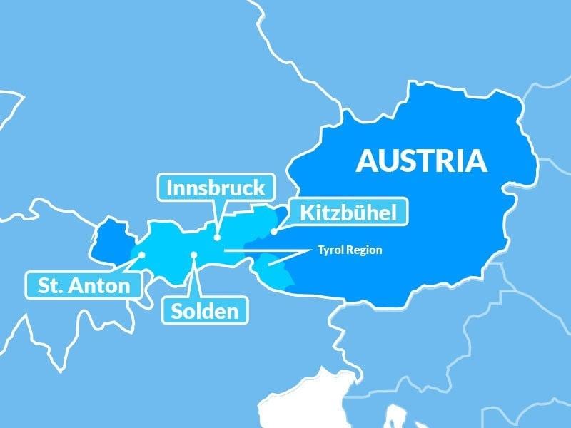 ramani ya ramani ya tyrol mkoa austria